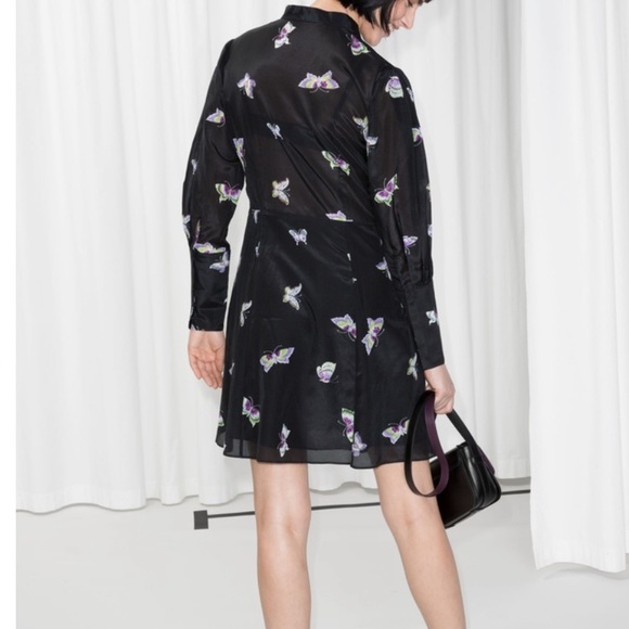 & Other Stories Butterfly Printed Silk Blend Dress Size US 8 Long Sleeve - Picture 7 of 16